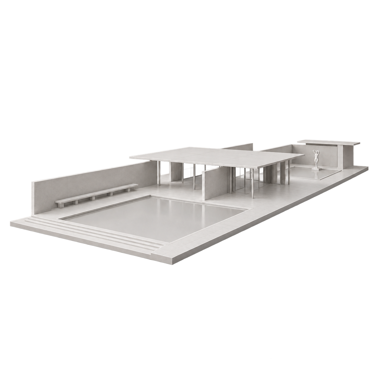 Render de maqueta blanca de Pabellón de Barcelona